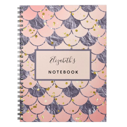 Zeemeermin schubt roze perzik paarse notitieboek (Voorkant)