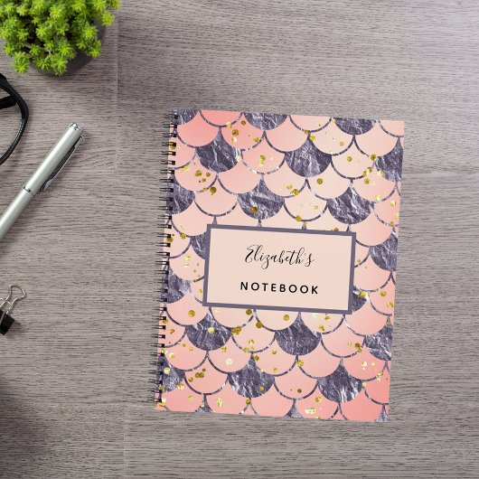 Zeemeermin schubt roze perzik paarse notitieboek