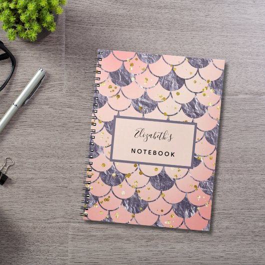 Zeemeermin schubt roze perzik paarse notitieboek