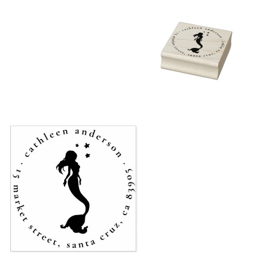 Zeemeermin Silhouet Ronde Naam & Retouradres Rubberstempel (Gestempeld)