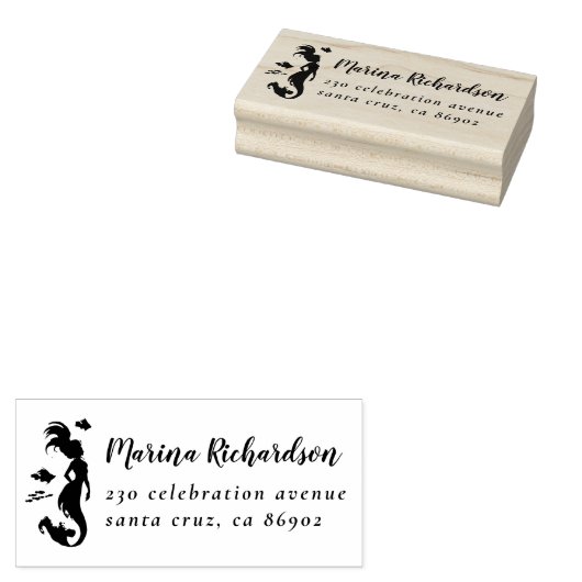 Zeemeermin Silhouet Script Naam & Retouradres Rubberstempel (Gestempeld)