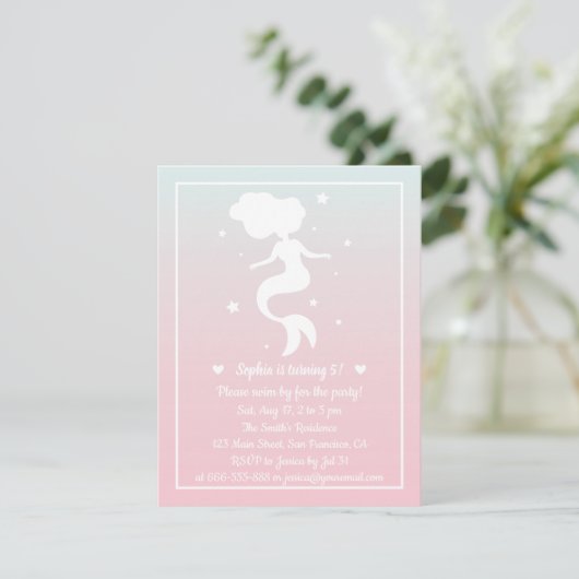 Zeemeermin Silhouette Meisjes Ombre Verjaardagsfee Kaart (Staand voorkant)