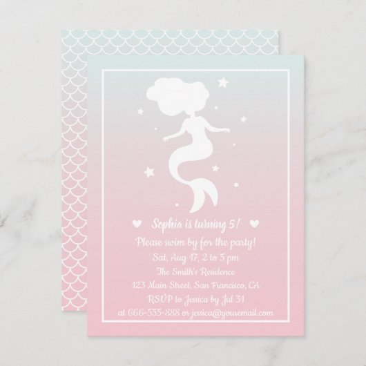 Zeemeermin Silhouette Meisjes Ombre Verjaardagsfee Kaart (Voorkant / Achterkant)