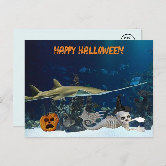 Zeemeermin Skelet Onder Het Zee Halloween Briefkaa Briefkaart (Voorkant / Achterkant)