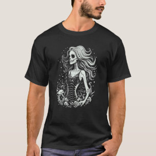 Zeemeermin Skelet Schattige Halloween Kostuum Vrou T-shirt
