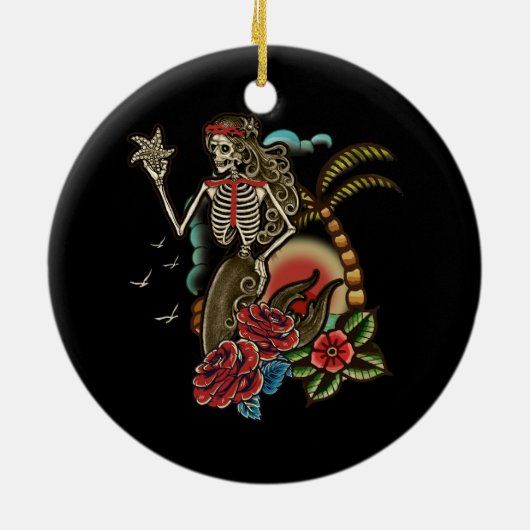 Zeemeermin Skelet Traditional Tattoo Old School Ha Keramisch Ornament (Achterkant)