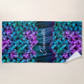 Zeemeermin Skin Blauwgroen Silver Faux Glitter Mon Strandlaken (Voorkant)