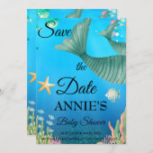 Zeemeermin Sla het Baby shower Datum op Kaart (Voorkant / Achterkant)
