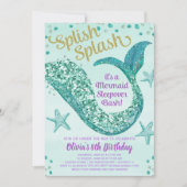 Zeemeermin sleepover verjaardagsfeestje kaart (Voorkant)