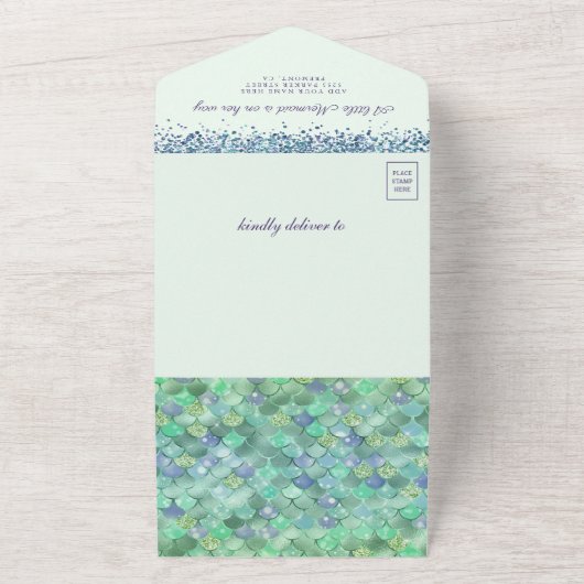 Zeemeermin Smaragdgroene Baby Shower All In One Uitnodiging (Buitenkant)