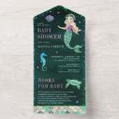 Zeemeermin Smaragdgroene Baby Shower All In One Uitnodiging (Binnen)