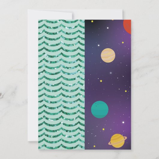 Zeemeermin & Space Joint Boy Girl Verjaardagsuitno Kaart (Achterkant)