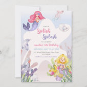Zeemeermin Splish Splash 4e verjaardagsfeestje Kaart (Voorkant)