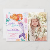 Zeemeermin Splish Splash 4th Verjaardagsfeestfoto Kaart (Voorkant)