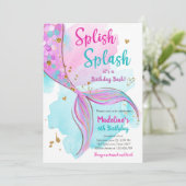 Zeemeermin Splish Splash Birthday Bash Meisje Goud Kaart (Staand voorkant)