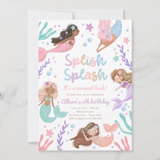 Zeemeermin Splish Splash Onder Het Zee Verjaardag Kaart (Voorkant)