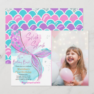 Zeemeermin Splish Zwembad Party Meisje Verjaardag  Kaart