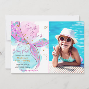 Zeemeermin Splish Zwembad Party Meisje Verjaardag Kaart