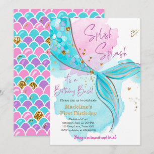Zeemeermin Splish Zwembad Party Meisje Verjaardag Kaart