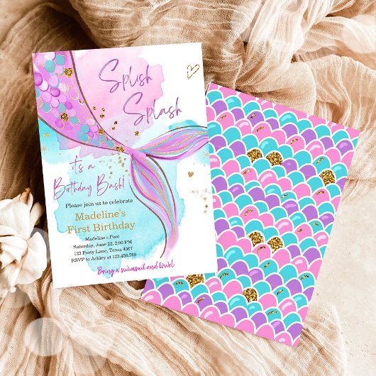 Zeemeermin Splish Zwembad Party Meisje Verjaardag Kaart