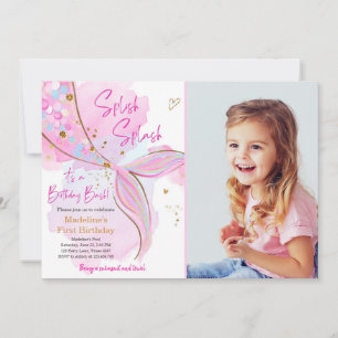 Zeemeermin Splish Zwembad Party Meisje Verjaardag  Kaart