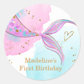 Zeemeermin Splish Zwembad Party Meisje Verjaardag Ronde Sticker (Voorkant)