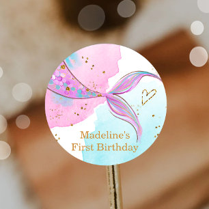 Zeemeermin Splish Zwembad Party Meisje Verjaardag Ronde Sticker