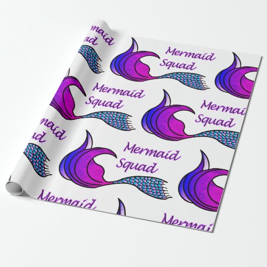 Zeemeermin squad in blauw en roze cadeaupapier (Uitgerold)
