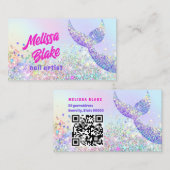 Zeemeermin staart chunky pastel glitter visitekaartje (Voorkant / Achterkant)