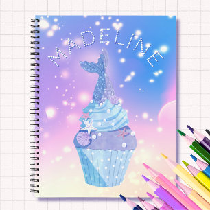 Zeemeermin staart cupcake pastel roze blauw gepers notitieboek