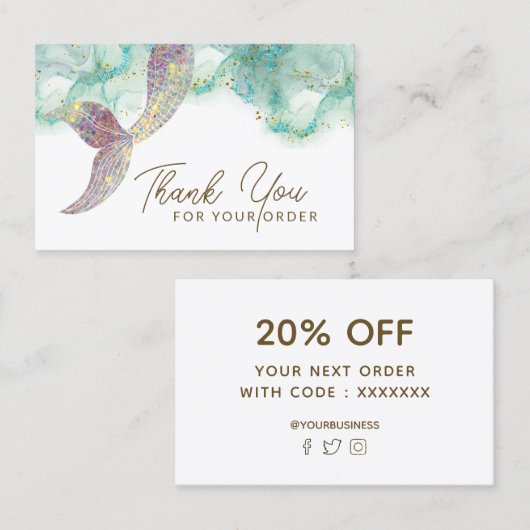 Zeemeermin staart Dank u kaart Visitekaartje (Voorkant / Achterkant)