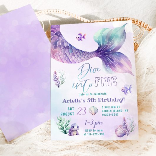 Zeemeermin staart Duik in Vijf 5e verjaardagsfeest Kaart