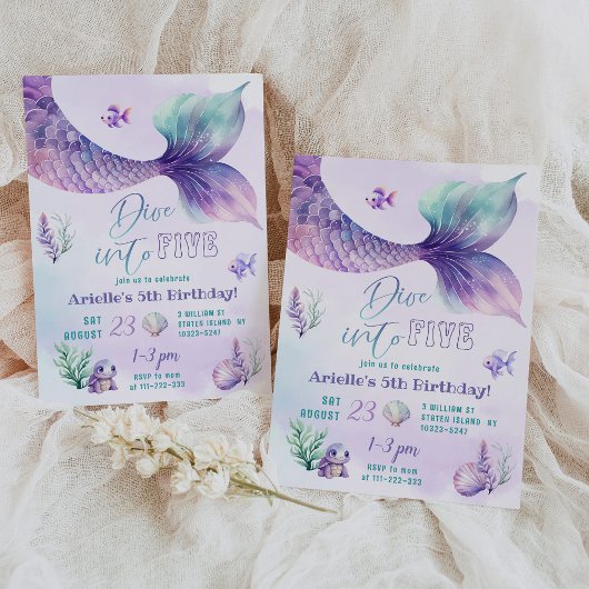 Zeemeermin staart Duik in Vijf 5e verjaardagsfeest Kaart