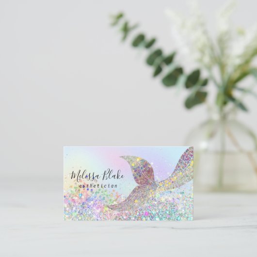 Zeemeermin staart faux pastel glitter visitekaartje (Staand voorkant)