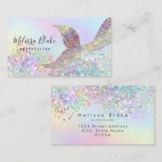 Zeemeermin staart faux pastel glitter visitekaartje (Voorkant / Achterkant)