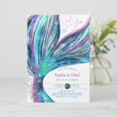 Zeemeermin staart iriserende glitter Zee 1e Verjaa Kaart (Staand voorkant)