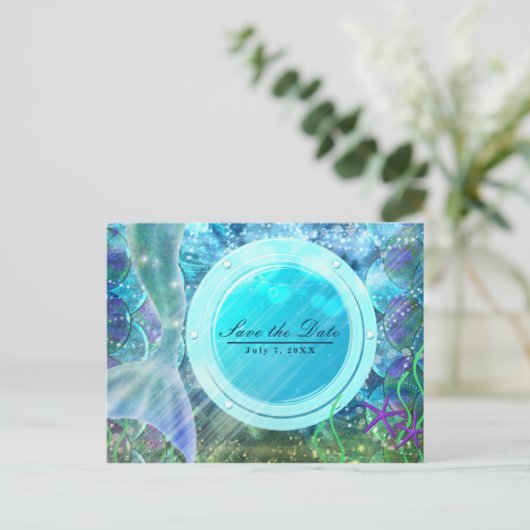 Zeemeermin Staart Magie Onder het Zee Save the Dat Aankondigingskaart (Staand voorkant)