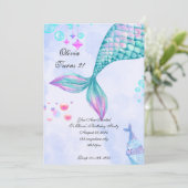 Zeemeermin staart meisje Verjaardag Uitnodiging (Staand voorkant)