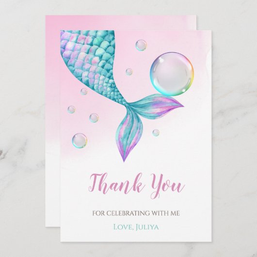 Zeemeermin Staart met bubbels Verjaardag Bedankkaart (Voorkant / Achterkant)