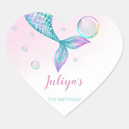 Zeemeermin Staart met bubbels Verjaardag Hart Sticker