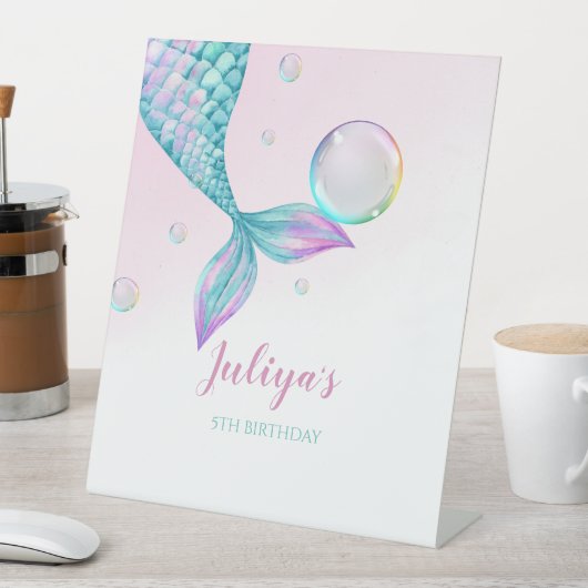 Zeemeermin Staart met bubbels Verjaardag Reclamebord Met Voetstuk (Insitu)