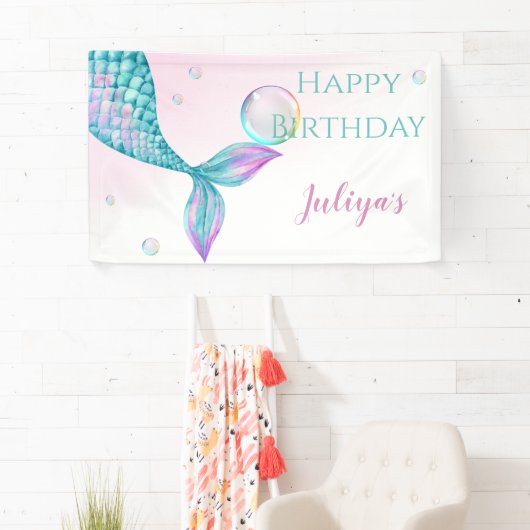 Zeemeermin Staart met bubbels Verjaardag Spandoek (Insitu)