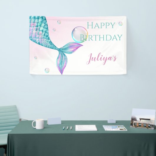 Zeemeermin Staart met bubbels Verjaardag Spandoek (Beurs)