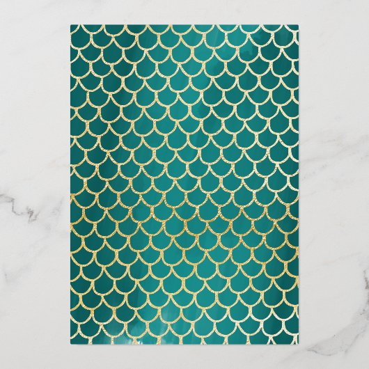 Zeemeermin Staart Onder het Zee Aqua & Gold Verjaa Folie Uitnodiging (Achterkant)