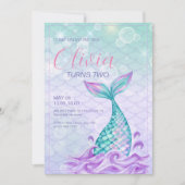 Zeemeermin Staart Onder het Zee Paarse Verjaardag Kaart (Voorkant)