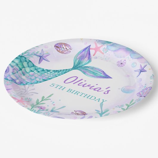 Zeemeermin staart onder het Zee Verjaardagsfeest Papieren Bordje (Gekanteld)