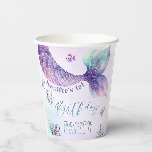 Zeemeermin staart Onder het zee verjaardagsfeestje Papieren Bekers (Achterkant)