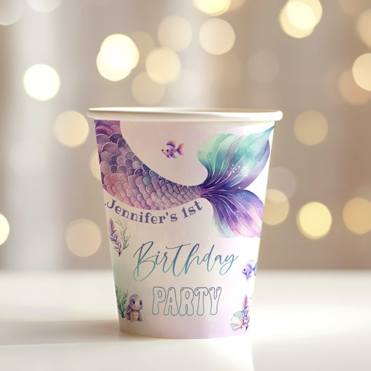 Zeemeermin staart Onder het zee verjaardagsfeestje Papieren Bekers