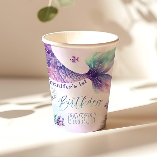 Zeemeermin staart Onder het zee verjaardagsfeestje Papieren Bekers