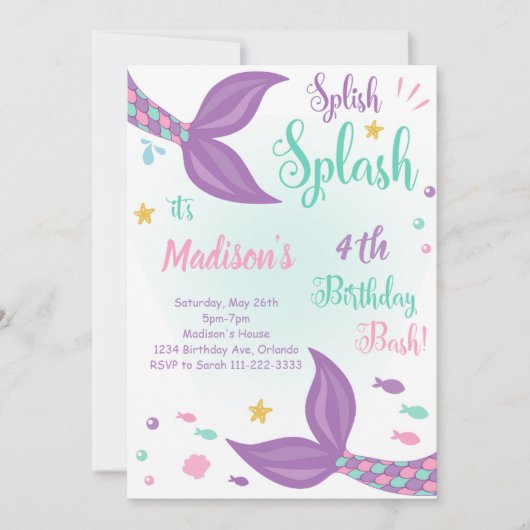 Zeemeermin staart onder het Zee Verjaardagsuitnodi Kaart (Voorkant)